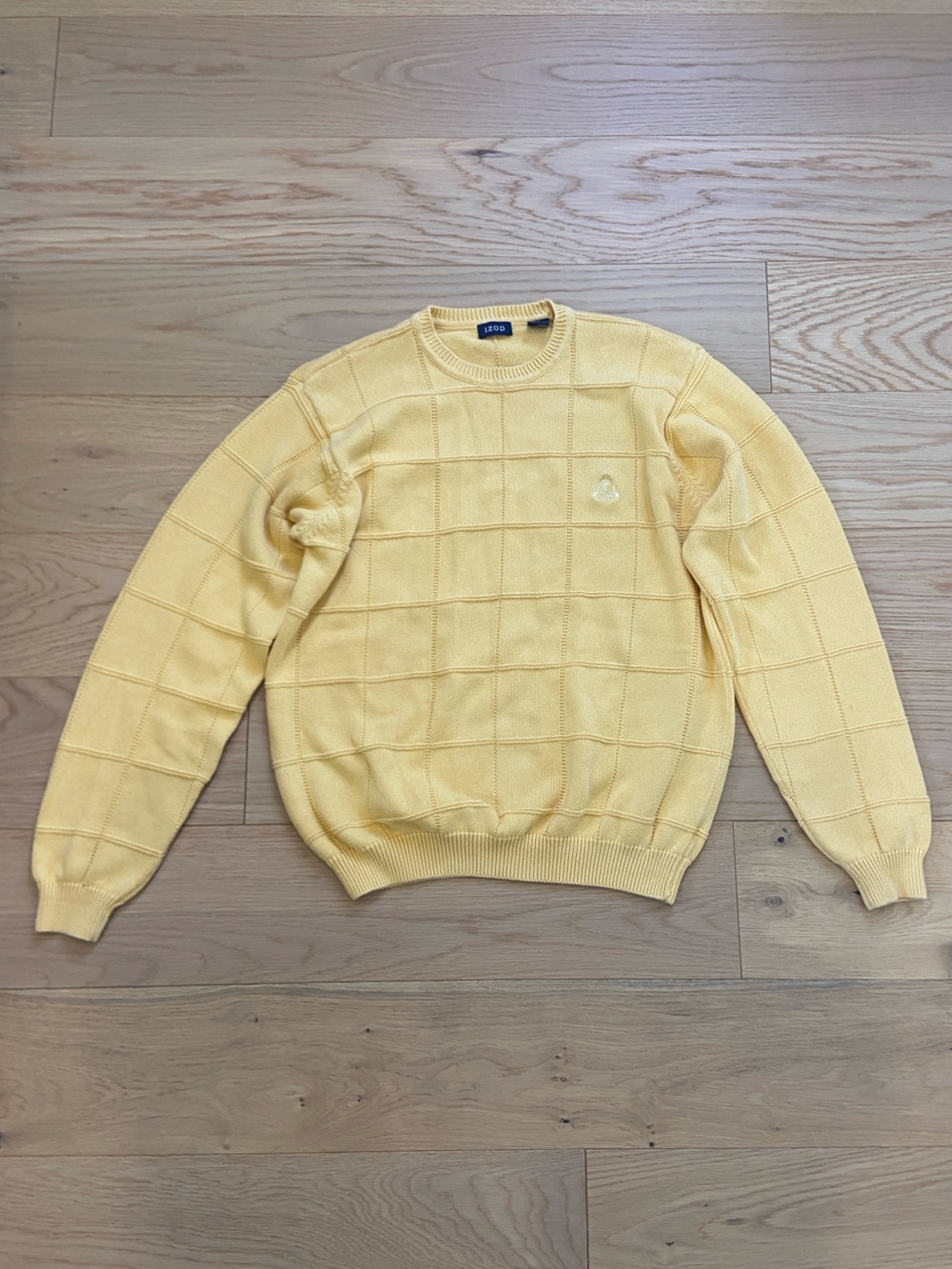 Vintage Izod Yellow Grid Checkered Crewneck Sweater Size Large Baggy 90s